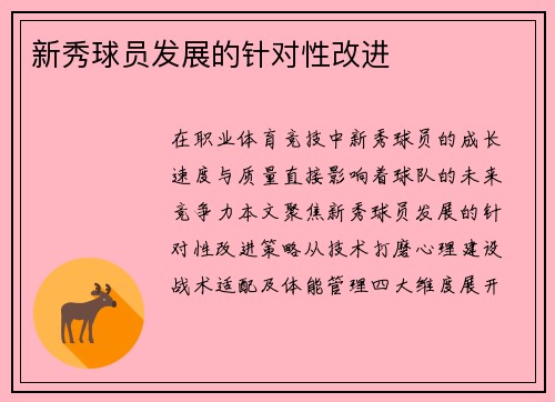 新秀球员发展的针对性改进